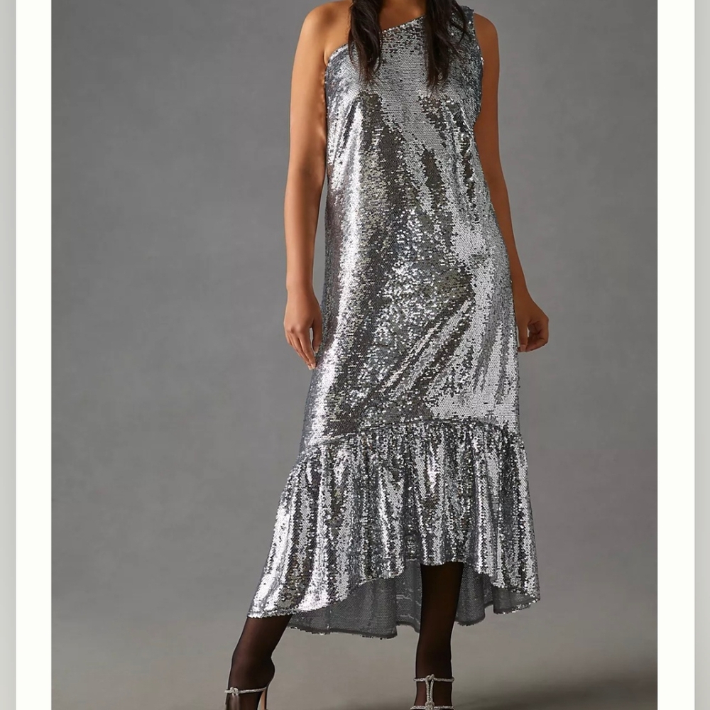 Silver Sequin Sleeveless Dress